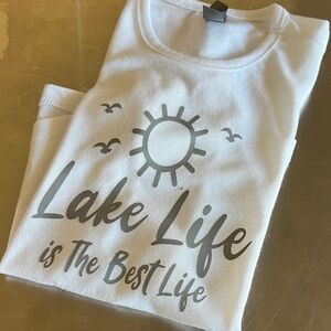 White Graphic Tee with Lake Life Print